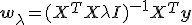 \mathbf{w}_\lambda = (X^TX + \lambda I)^{-1}X^T\mathbf{y}