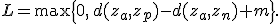 
L=
\max\left\{
0,\,
d(z_a,z_p)-d(z_a,z_n)+m
\right\}.
