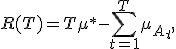 R(T)=T\mu^*-\sum_{t=1}^{T}\mu_{A_t},
