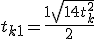 t_{k+1} = \frac{1 + \sqrt{1 + 4t_k^2}}{2};