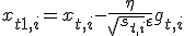 x_{t+1,i} = x_{t,i} - \frac{\eta}{\sqrt{s_{t,i}} + \varepsilon} g_{t,i}